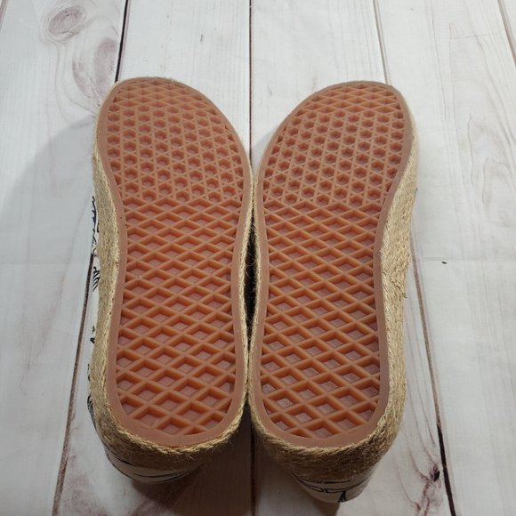 Vans Espadrille Shoes 8.5 Womens White Blue Leaf Print Fabric Slip On Sneakers - Picture 8 of 10